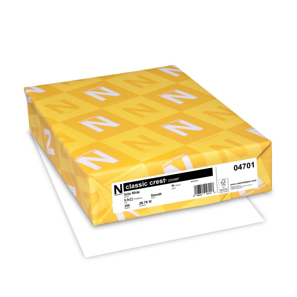 Neenah 80lb Classic Crest Cardstock 8.5"X11" 50/Pkg Solar White, Super Smooth