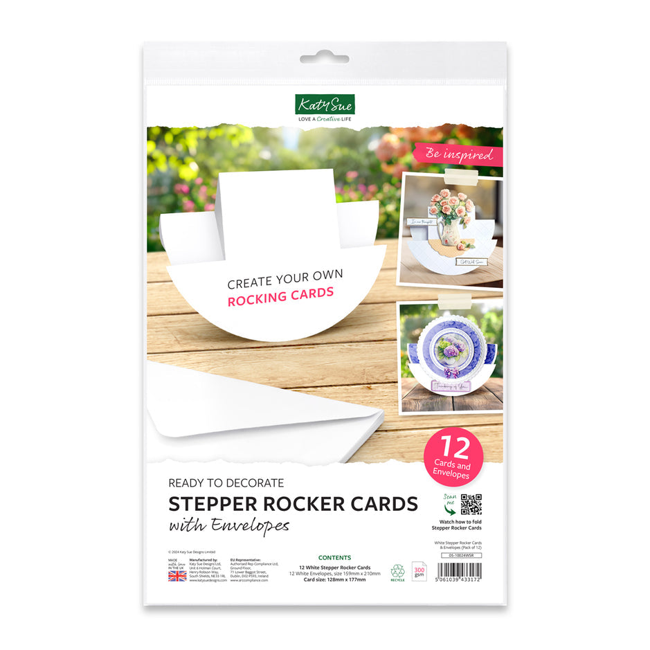 Katy Sue White Stepper Rocker Cards & Envelopes, Pack of 12