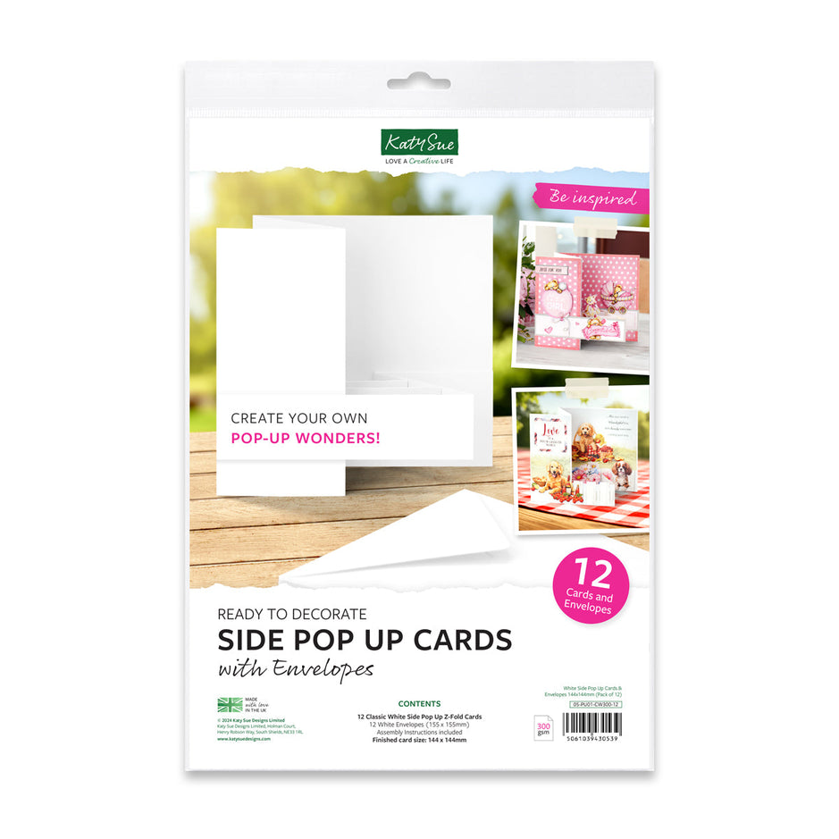Katy Sue White Side Pop Up Cards & Envelopes 144x144mm, pack of 12