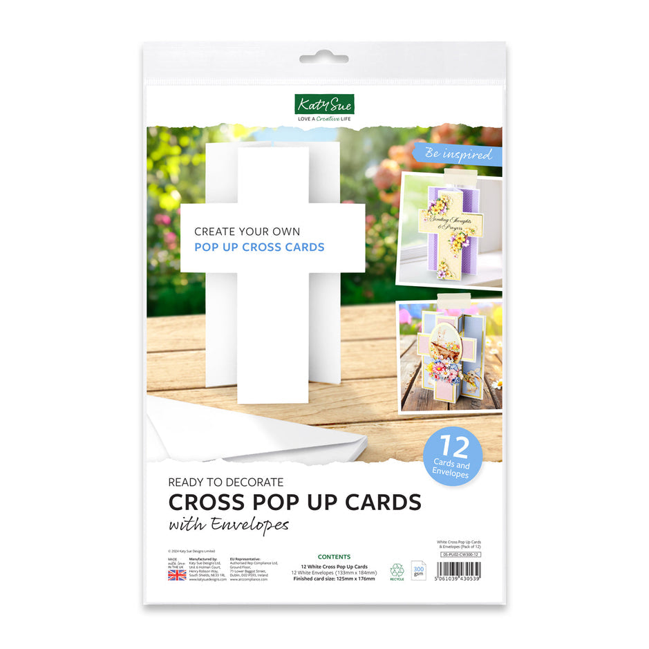 Katy Sue White Cross Pop Up Cards & Envelopes 127x178mm, Pack of 12