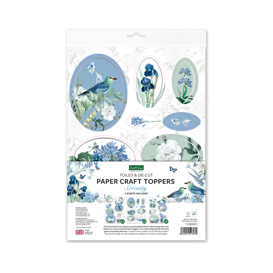Katy Sue Serenity Foiled Paper Craft Toppers, 6 sheets
