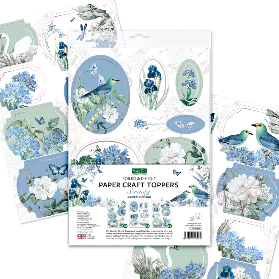 Katy Sue Serenity Foiled Paper Craft Toppers, 6 sheets