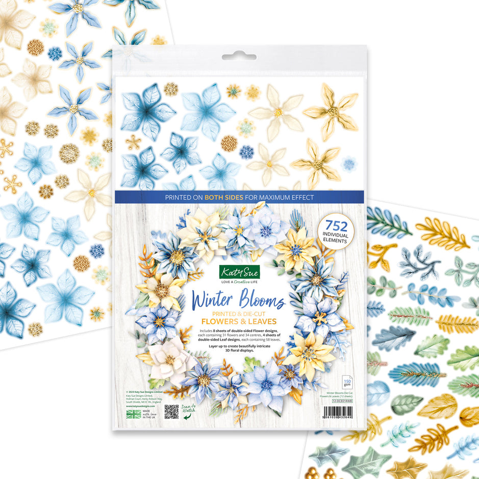 Katy Sue Winter Blooms Die Cut Flowers & Leaves, 12 sheets