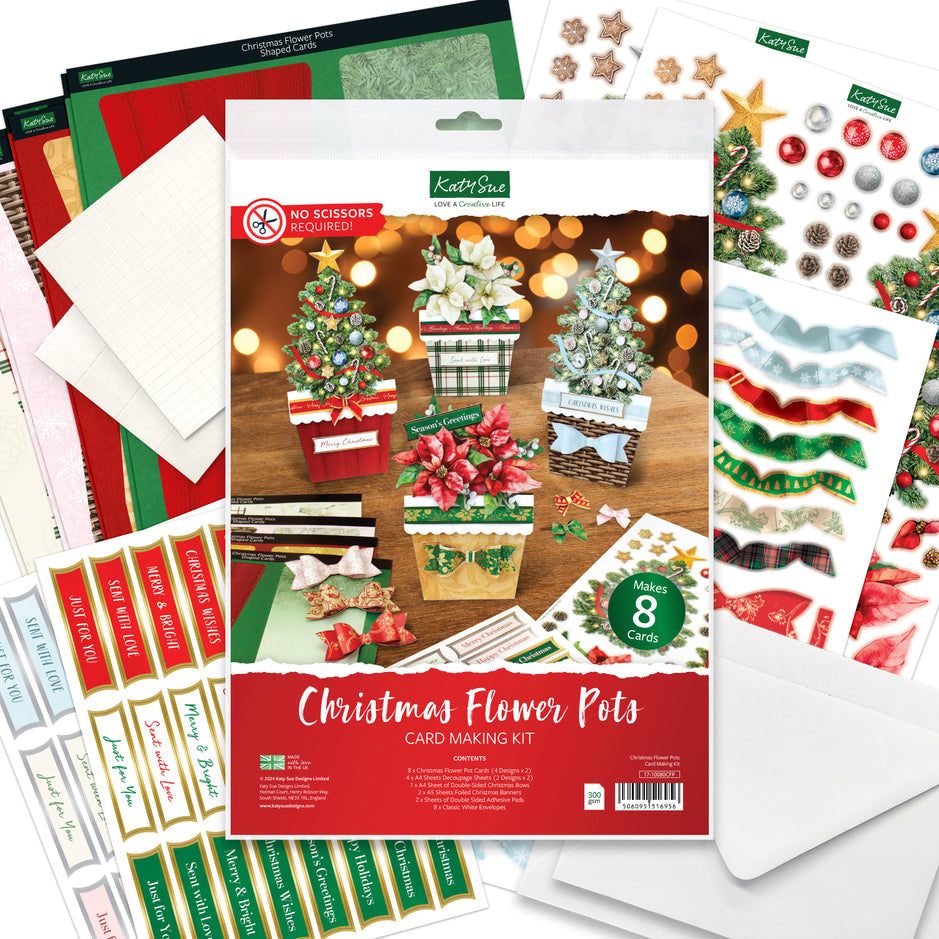 Katy Sue Christmas Flower Pots Card Making Kit - 17-10078CFP