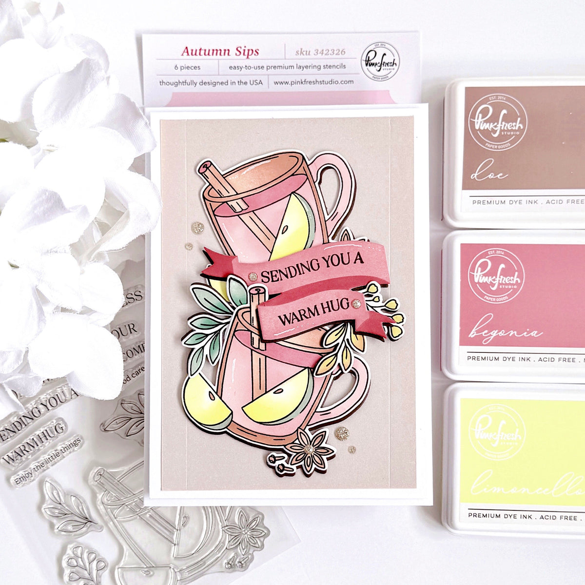 Pinkfresh Studio Autumn Sips Stamp, Die & Stencil Bundle
