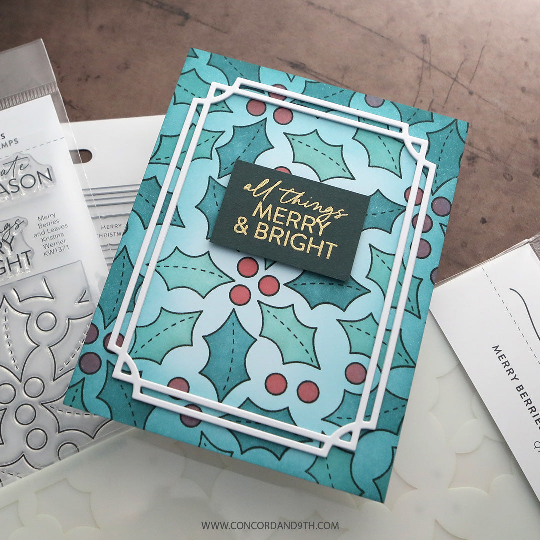 Concord & 9th KW Merry Berries and Leaves Stamps (6 x 8), Die & stencil Bundle