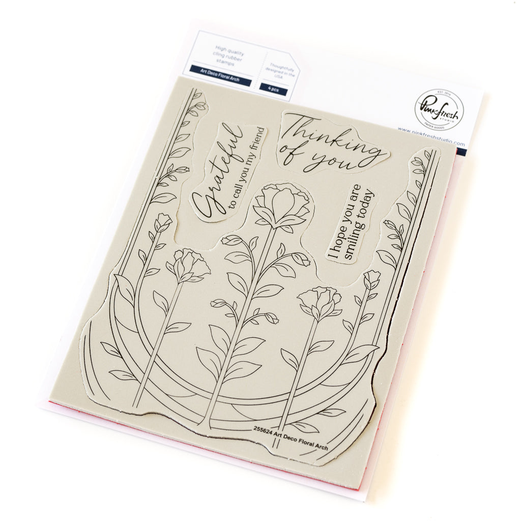 Pinkfresh Studio Art Deco Floral Arch Bundle ( Stamp, Dies, Stencil & Press Plate) Retired