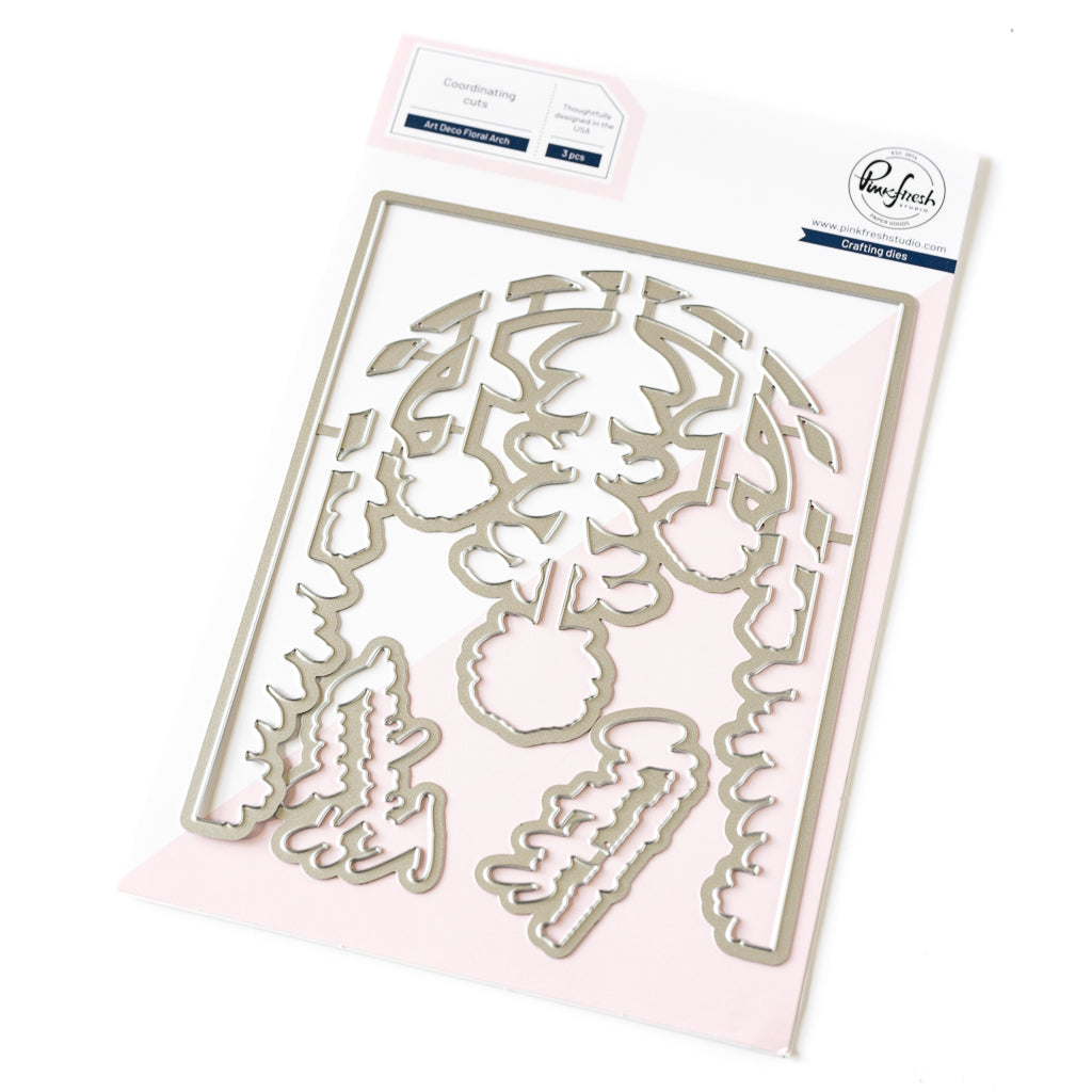 Pinkfresh Studio Art Deco Floral Arch Bundle ( Stamp, Dies, Stencil & Press Plate) Retired