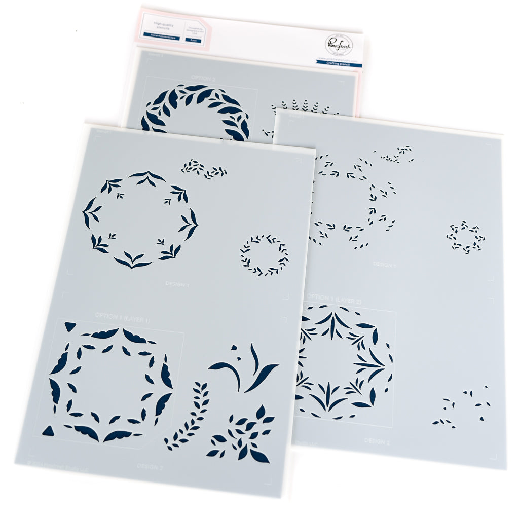 Pinkfresh Studio Floral Kaleidoscope stencil/ stamp/ die Bundle