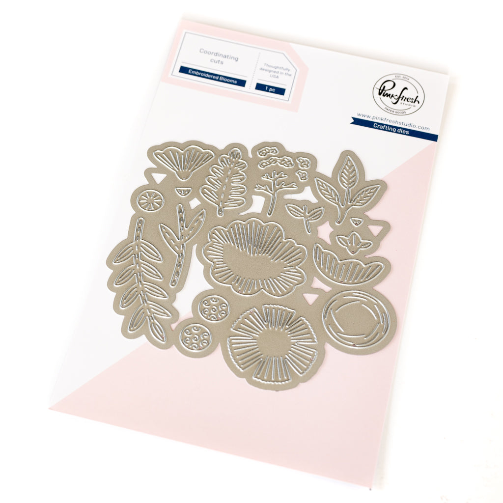 Pinkfresh Studio Embroidered Blooms Stencil/Die Bundle