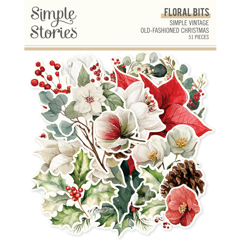 Simple Stories Simple Vintage Old-Fashioned Christmas Floral Bits & Pieces 27628