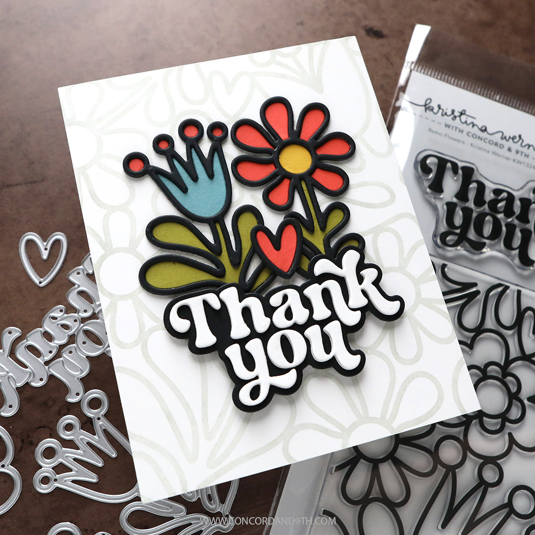 Concord & 9th KW Retro Flowers Stamp Set (6 x 8) & Die Bundle