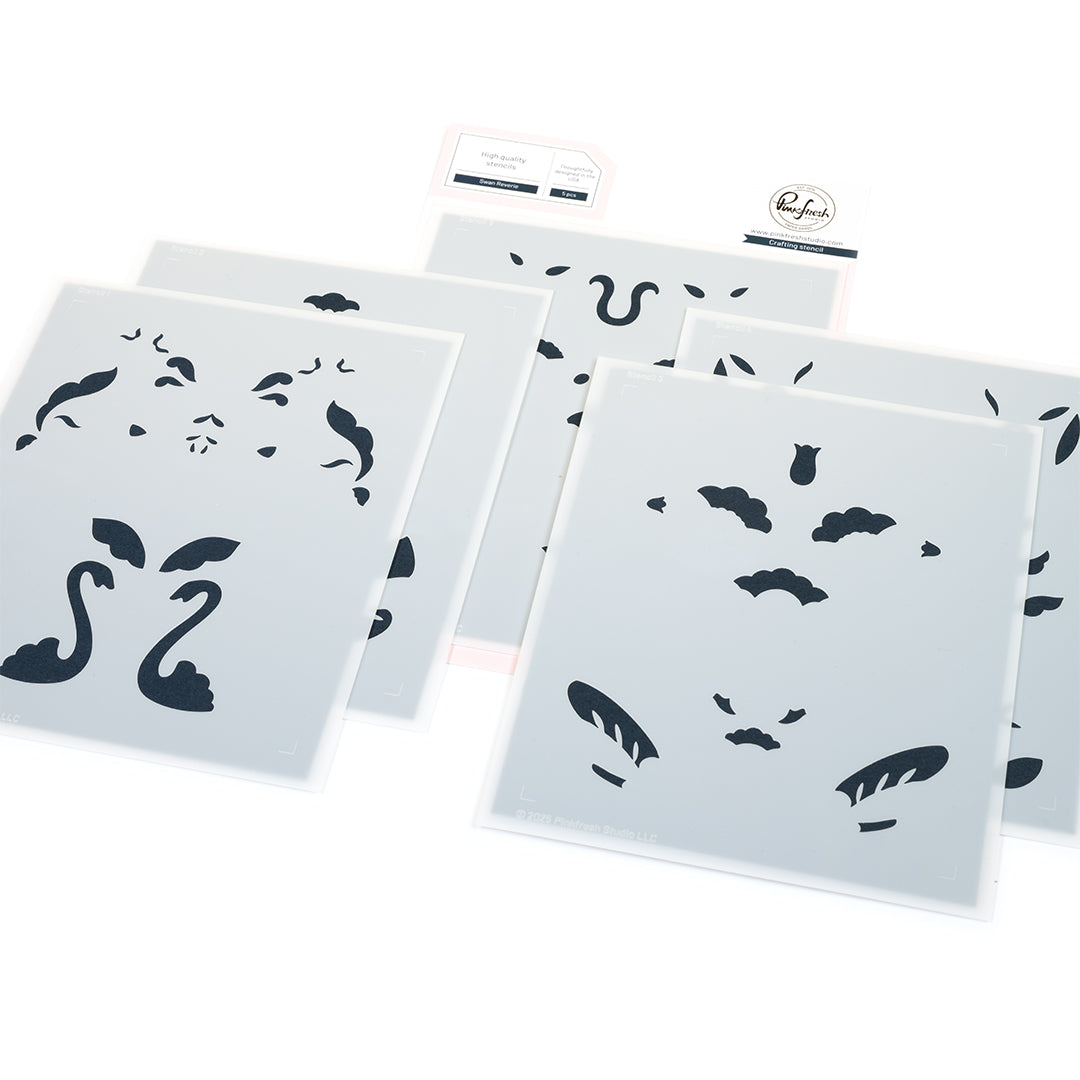 Pinkfresh Studio Swan Reverie cling stamp / Stencil / Press Plate Bundle