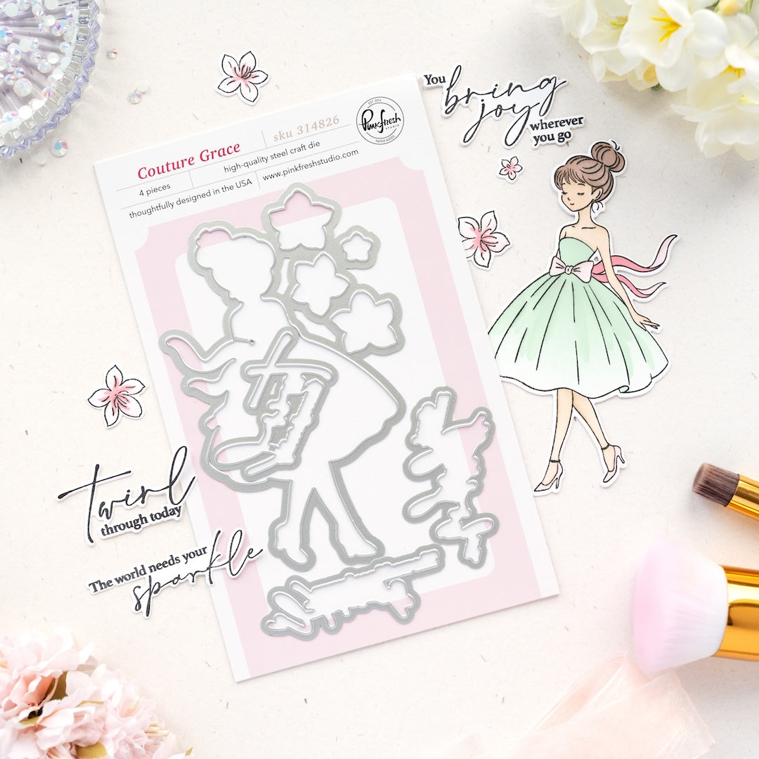 Pinkfresh Studio Couture Grace Stamp, Die & Stencil Bundle