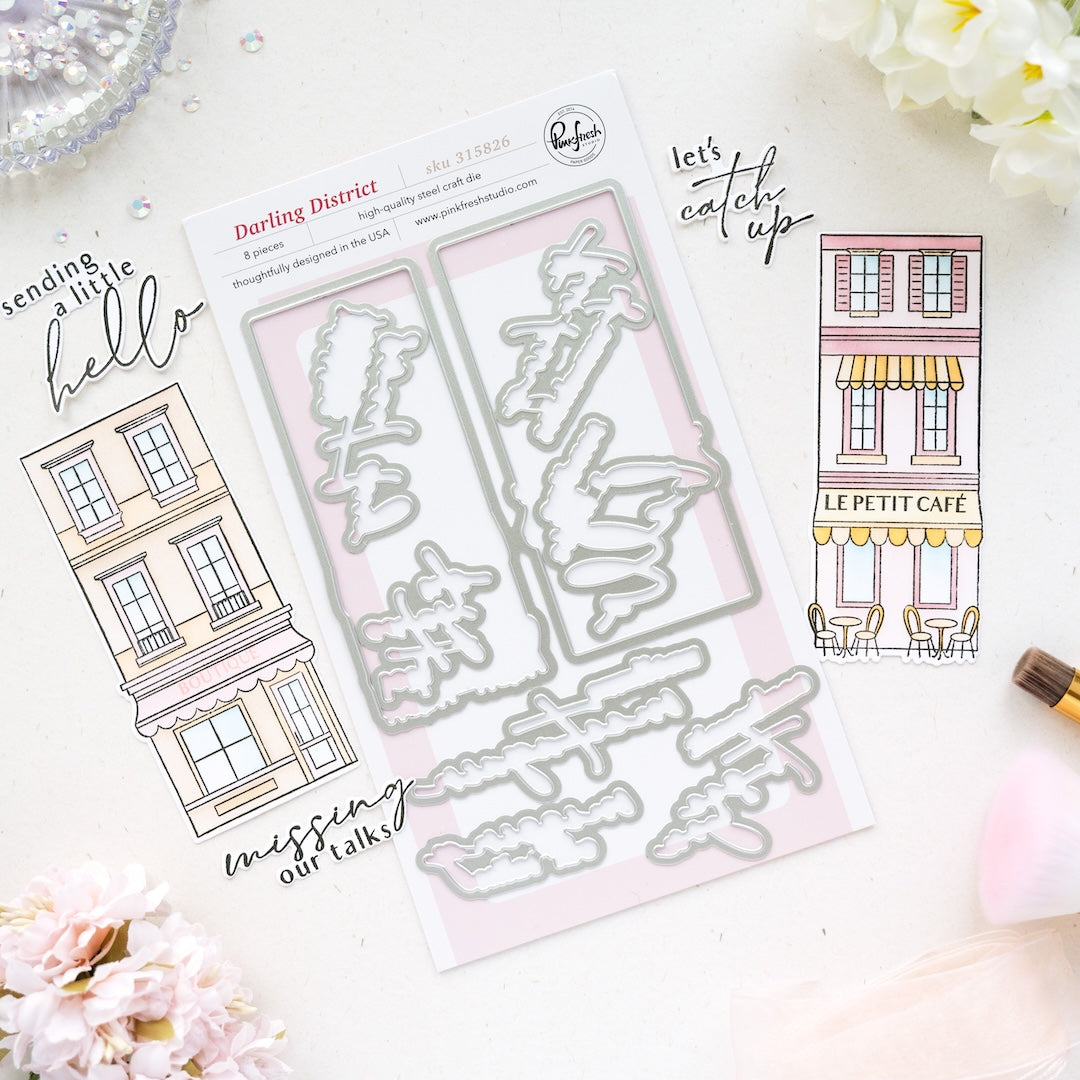 Pinkfresh Studio Darling District Stamp, Die & Stencil Bundle
