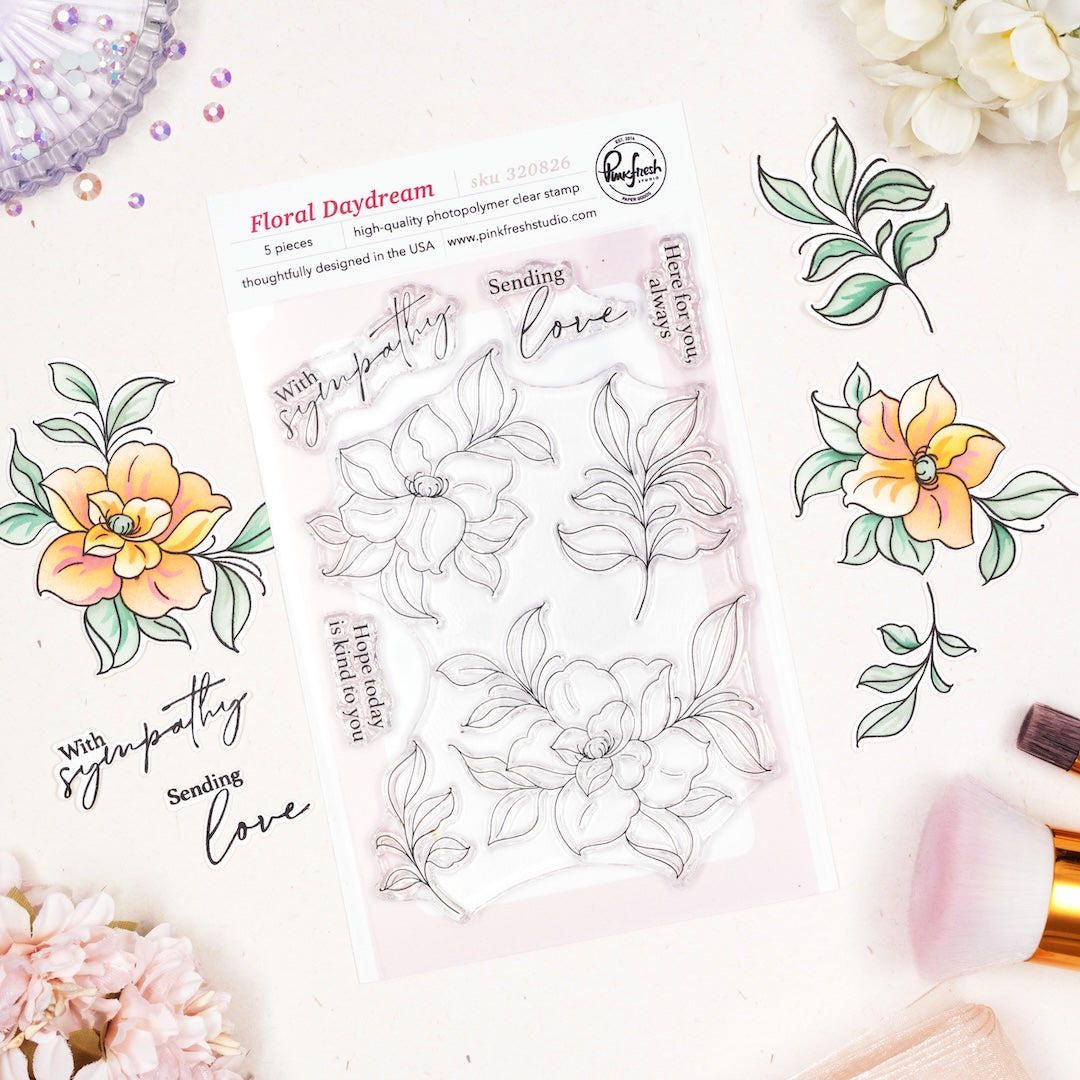 Pinkfresh Studio Floral Daydream stamp, Die and Stencil Bundle