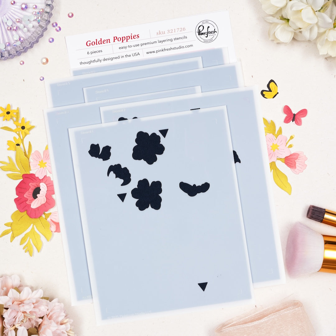 Pinkfresh Studio Golden Poppies die & Stencil Bundle