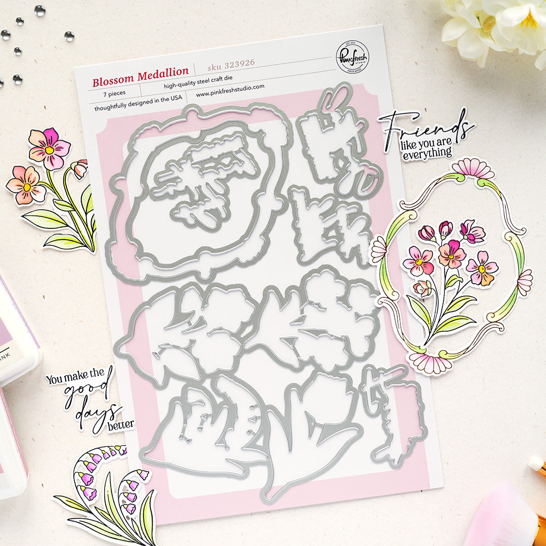 Pinkfresh Studio Blossom Medallion Stamp / Die/ Stencil Bundle