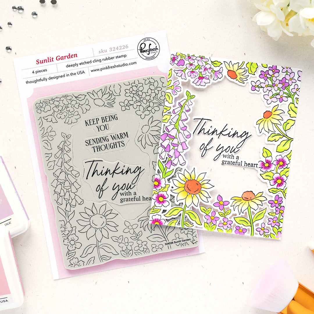 Pinkfresh Studio Sunlit Garden Cling Stamp / Stencil/ Die Bundle