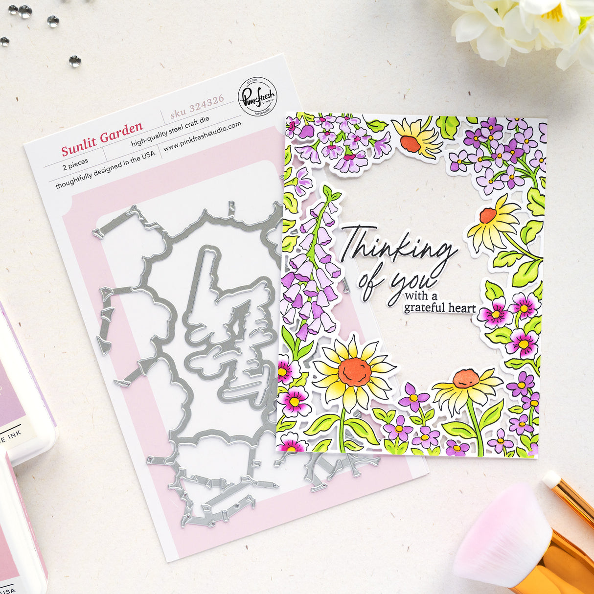 Pinkfresh Studio Sunlit Garden Cling Stamp / Stencil/ Die Bundle