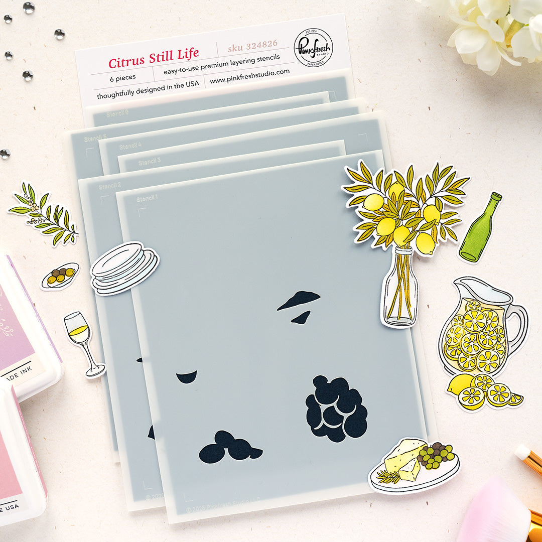 Pinkfresh Studio Citrus Still Life Stamp / Die / Stencil Bundle