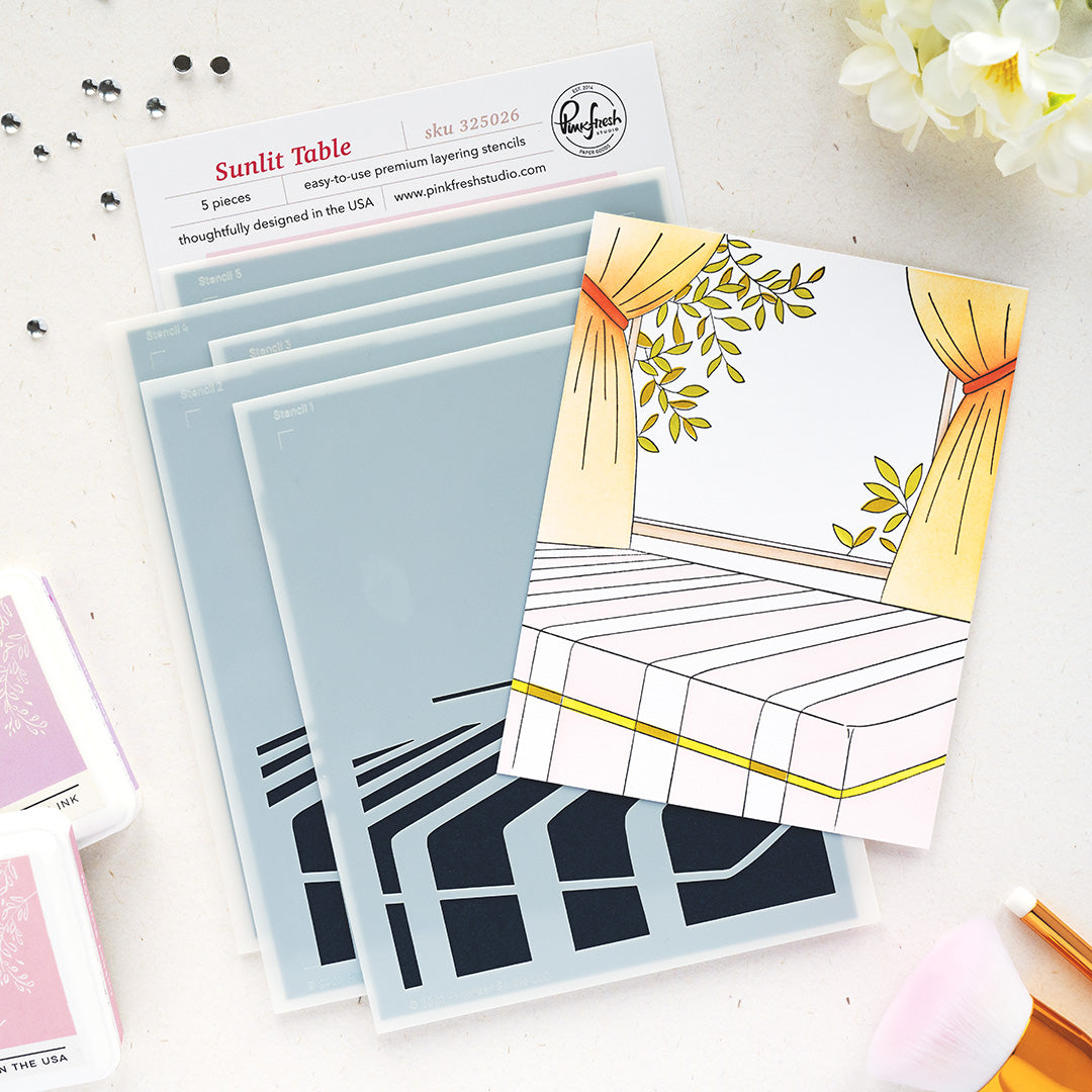 Pinkfresh Studio Sunlit Table Cling Stamp /Stencil Bundle