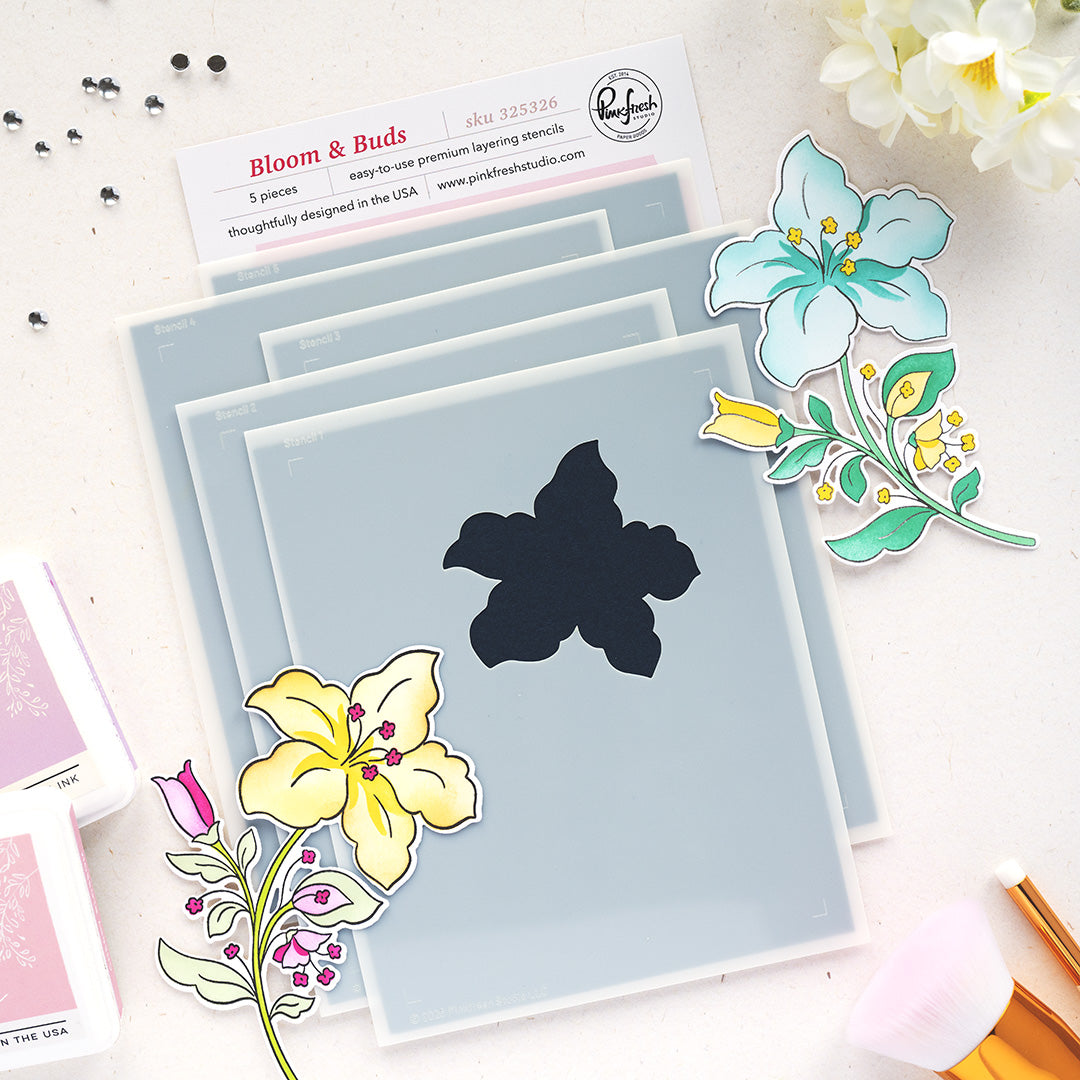 Pinkfresh Studio Bloom & Buds Stamp / Die / Stencil Bundle