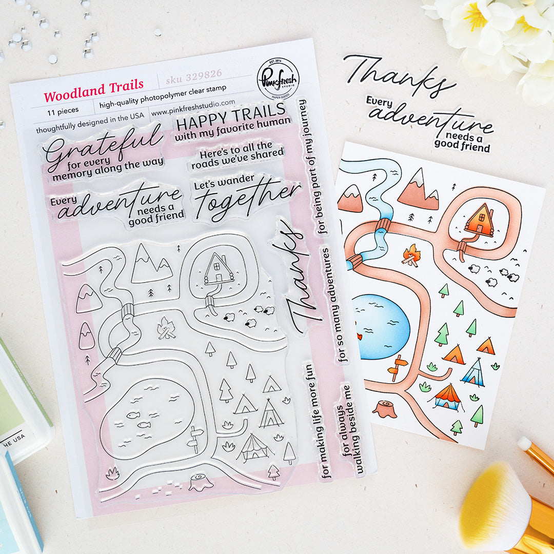 Pinkfresh Studio Woodland Trails Stamp/ Die/ Stencil Bundle