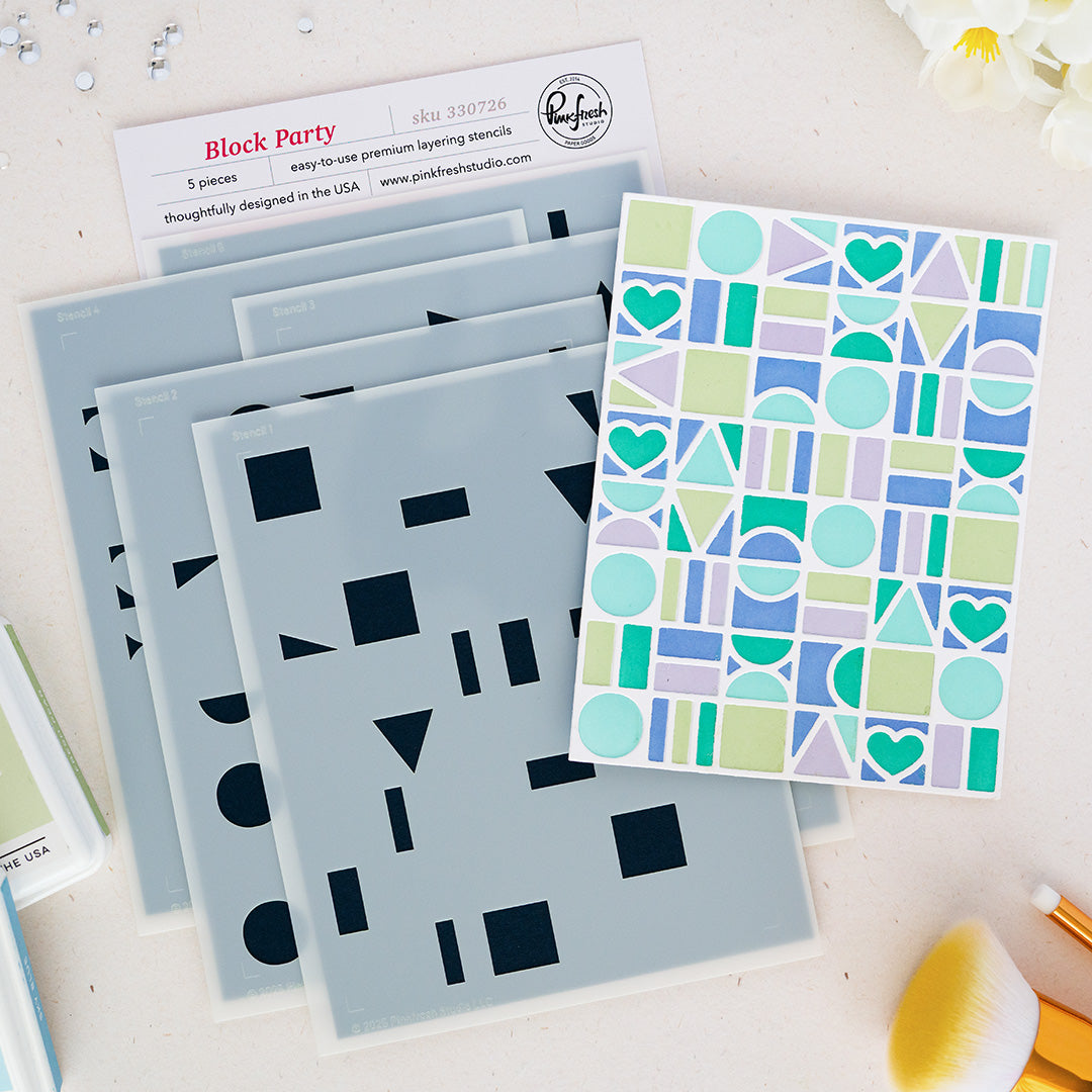 Pinkfresh Studio Block Party Coverplate Die/ Stencil Bundle