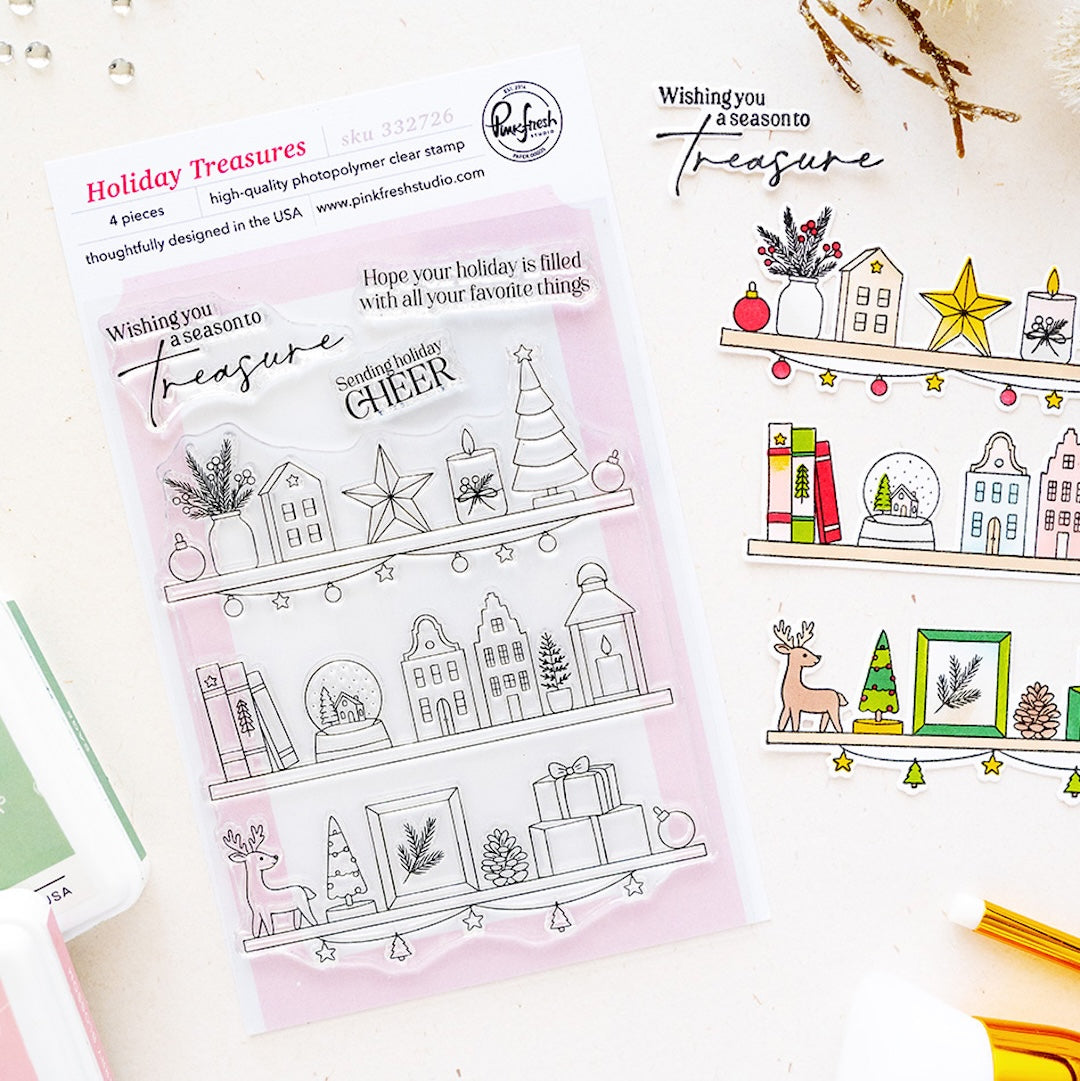 Pinkfresh Studio Holiday Treasures stamp die stencil Bundle