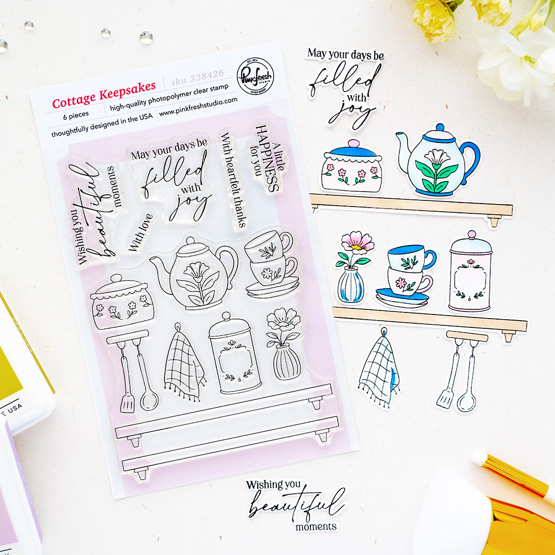 Pinkfresh Studio Cottage Keepsakes stencil Stamp and die