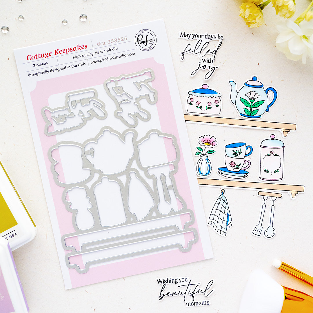 Pinkfresh Studio Cottage Keepsakes stencil Stamp and die