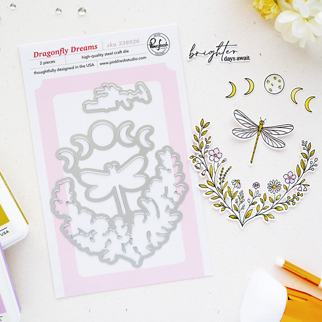 Pinkfresh Studio Dragonfly Dreams stencil stamp and die