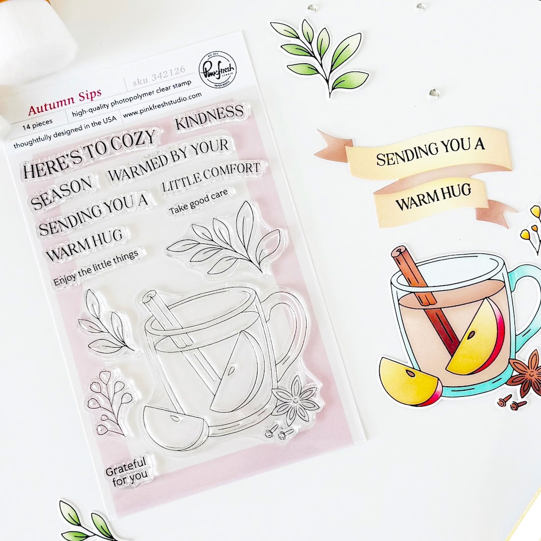 Pinkfresh Studio Autumn Sips Stamp, Die & Stencil Bundle