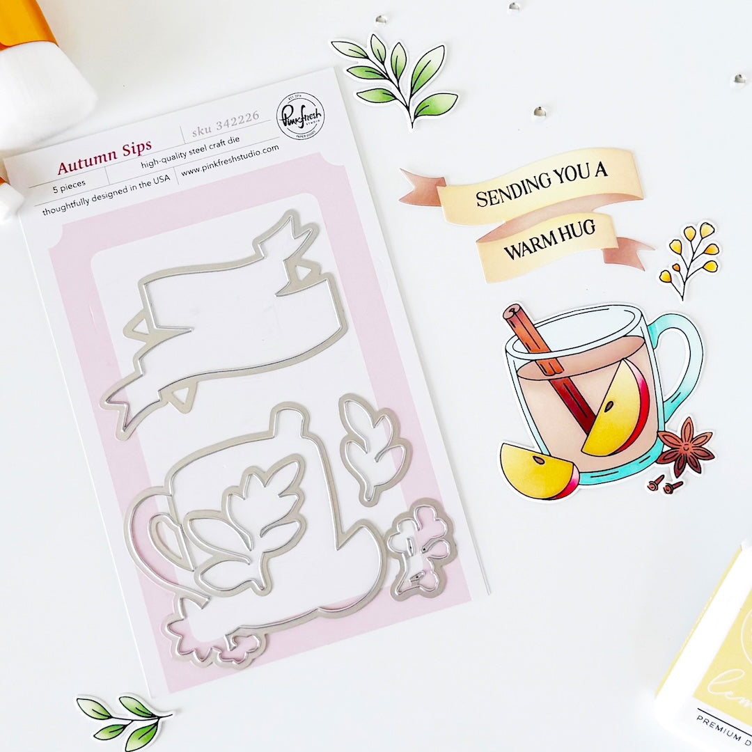 Pinkfresh Studio Autumn Sips Stamp, Die & Stencil Bundle