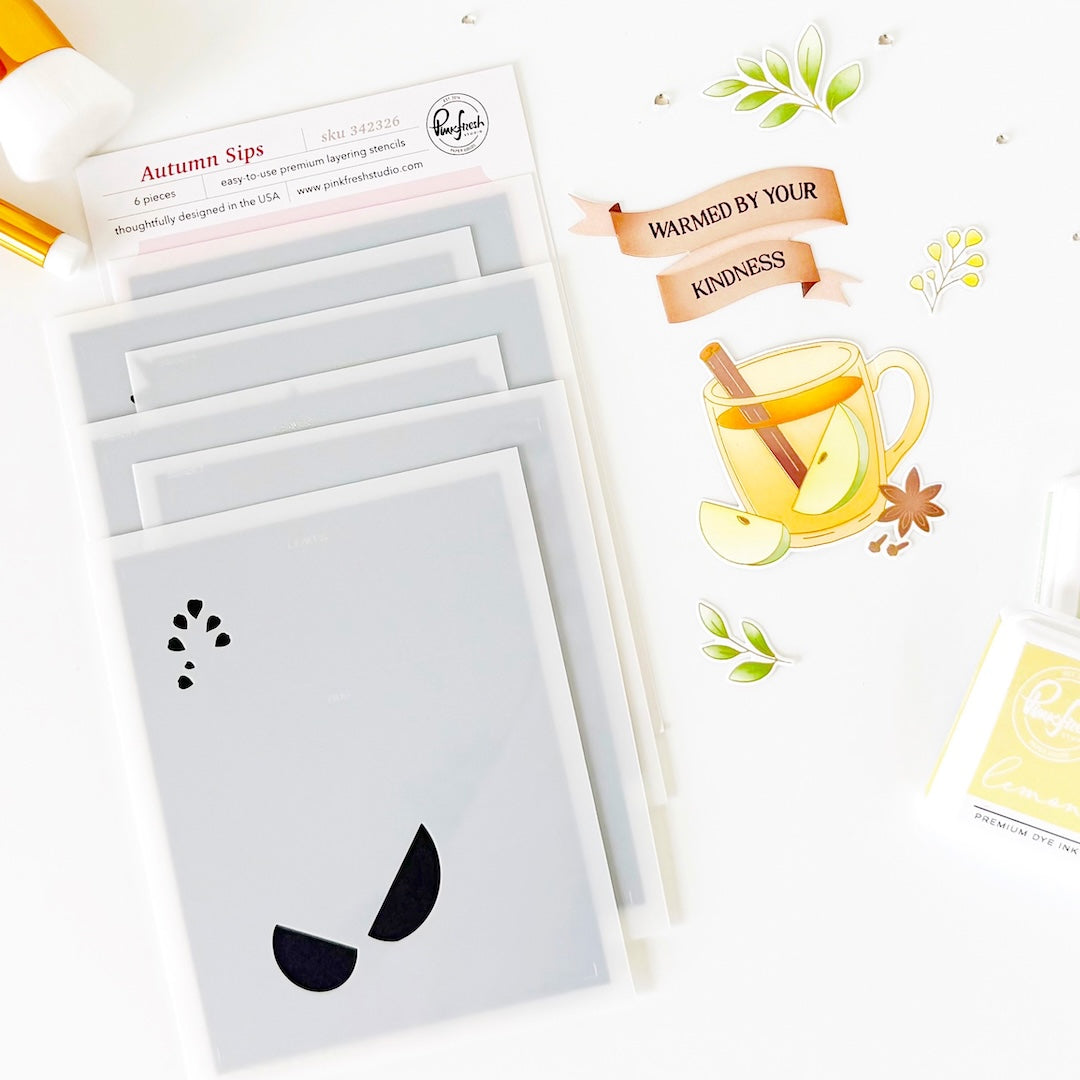 Pinkfresh Studio Autumn Sips Stamp, Die & Stencil Bundle