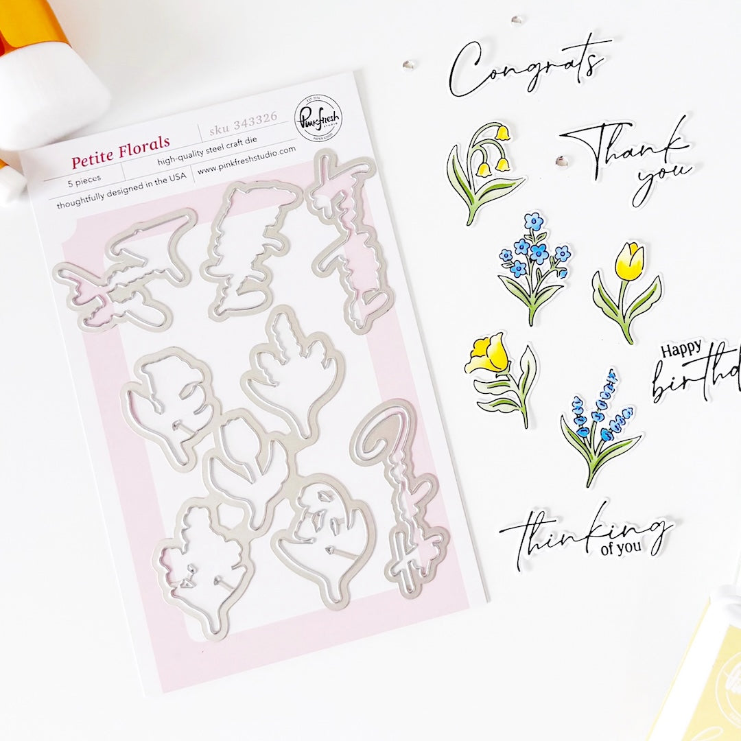 Pinkfresh Studio Petite Florals Stamp, die & stencil Bundle
