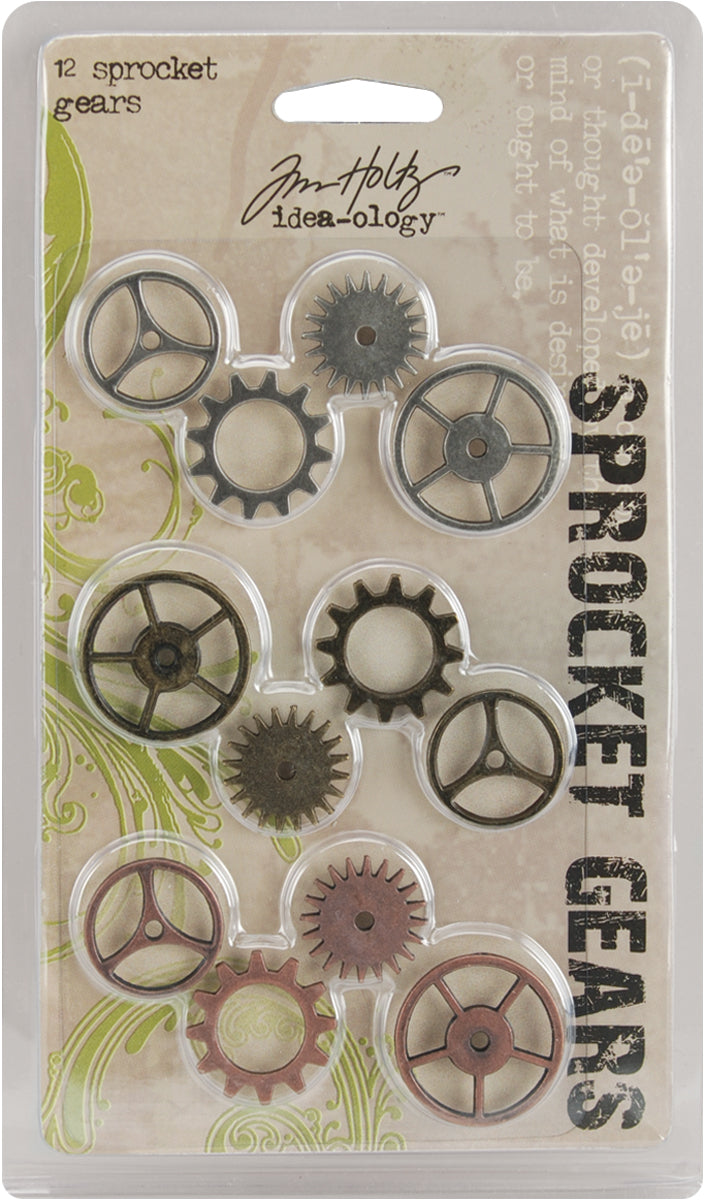 Idea-Ology Metal Sprocket Gears .75" To 1" 12/Pkg Antique Nickel, Brass & Copper