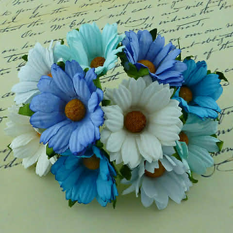 ATK 50 Mulberry Paper Chrysanthemums Mixed Blue 45mm
