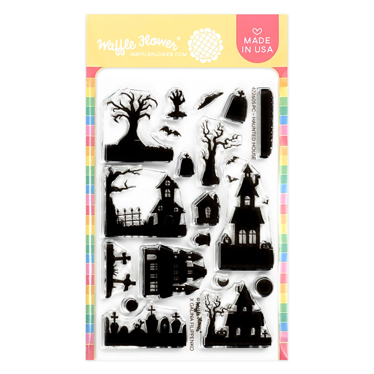 Waffle Flower Postage Collage Haunted House Silhouette Stamp Set - 422605