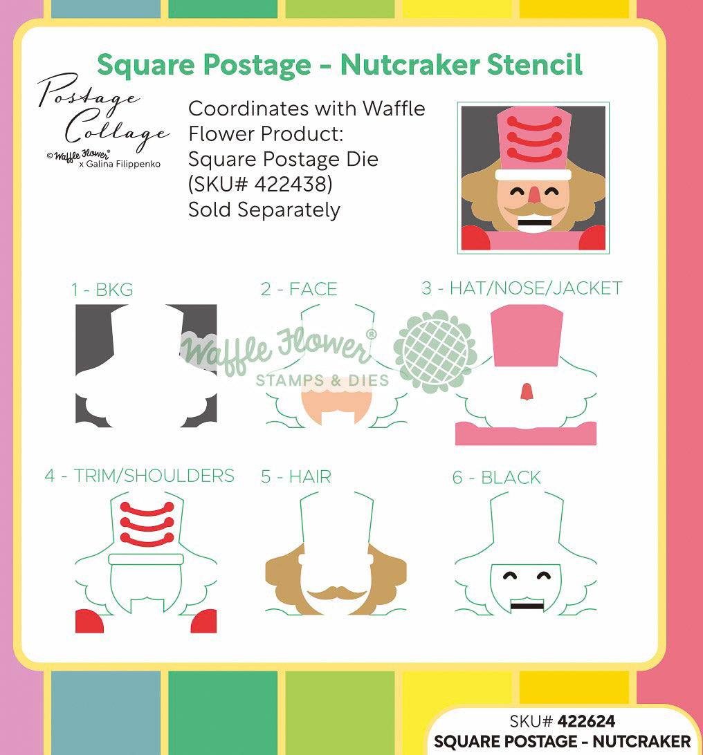 Waffle Flower Square Postage - Nutcracker Stencil - 422624