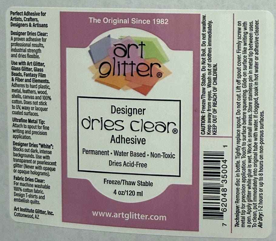 Art Glitter 4 oz Designer Dries Clear Freeze/Thaw Stable Adhesive Glue with Spout