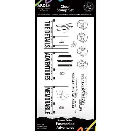 Arden Creative Studio Maker Series Postmarked Adventures 4in x 8in Clear Stamp Set