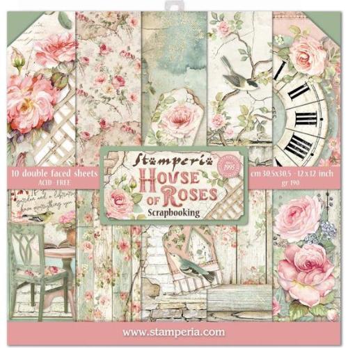 Stamperia Scrapbooking Pad 10 sheets cm 30,5x30,5 (12"x12") - House of Roses SBBL66