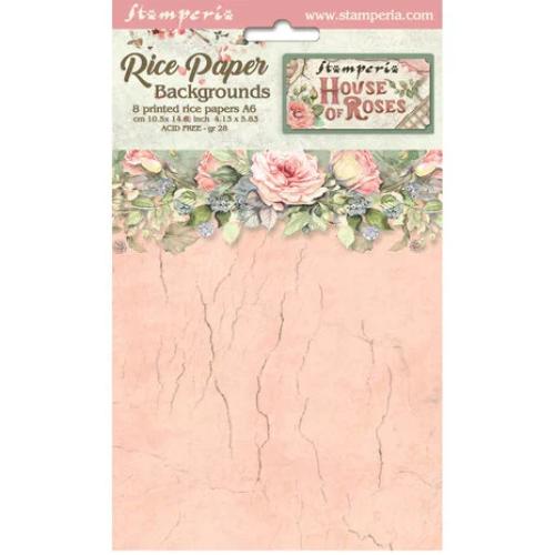 Stamperia Selection 8 Rice paper A6 backgrounds - House of Roses DFSAK6039