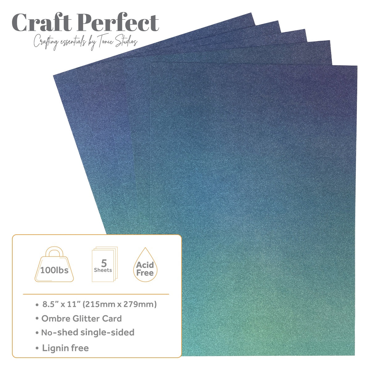 Craft Perfect Ombre Glitter Cardstock 8.5"X11" Under The Sea