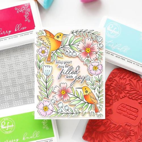 Pinkfresh Studio Happy Hummingbirds cling stamp/die/stencil/press plate bundle