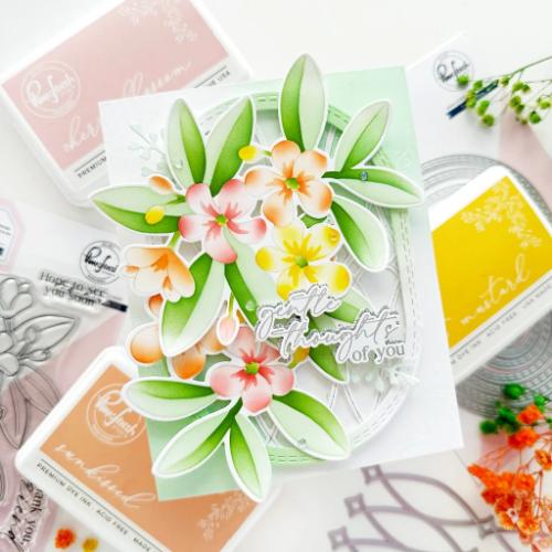 Pinkfresh Studio Plumeria stamp/stencil/die Bundle