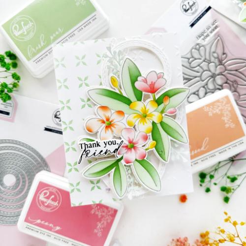 Pinkfresh Studio Plumeria stamp/stencil/die Bundle