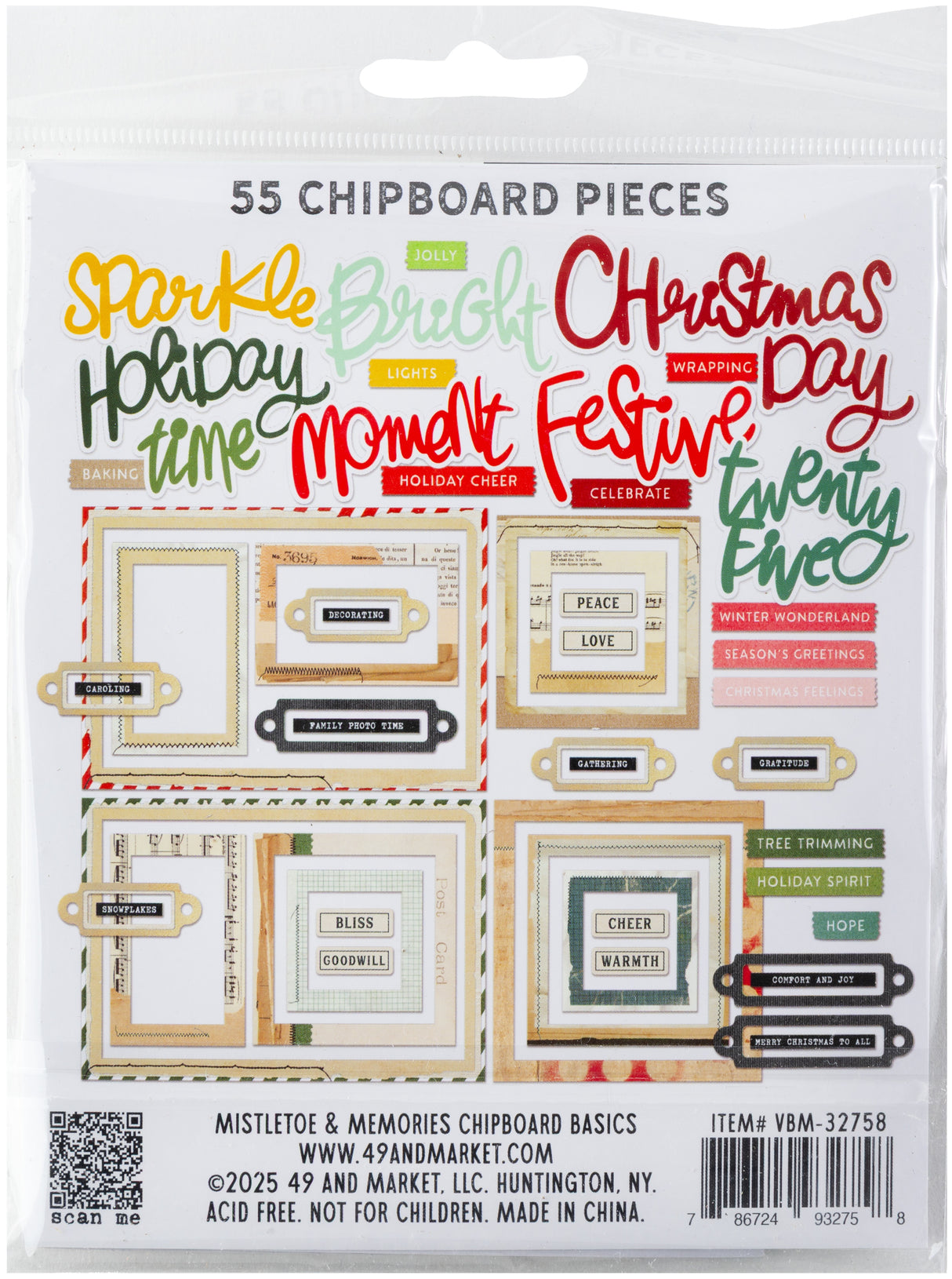49 And Market Chipboard Set Basics, Mistletoe And Memories